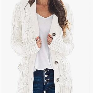 Women's White Cable Knit Cardigan